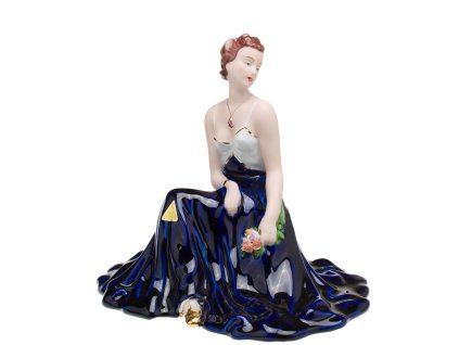 Dáma sedící s růžemi - isis (kobalt) - 18,3 x 23,3 x 19,9 cm