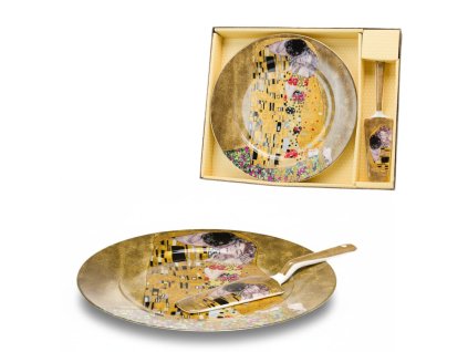 Talíř 27 cm + lopatka na dort Gustav Klimt - polibek gold