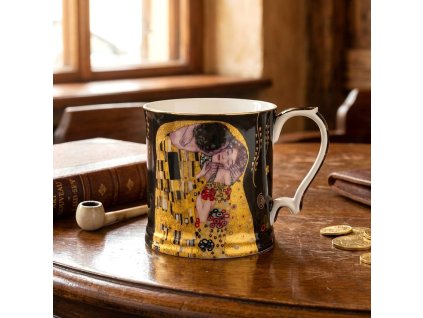 Hrnek 360 ml široký Gustav Klimt - Polibek (tmavý podklad)