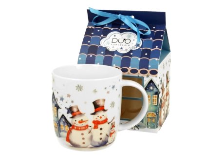 Hrnek 400 ml v papírovém domečku - Sněhuláci