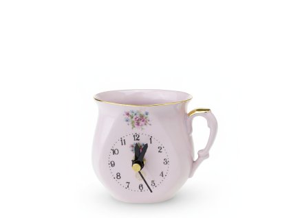 Hrnek s hodinami - růžový porcelán