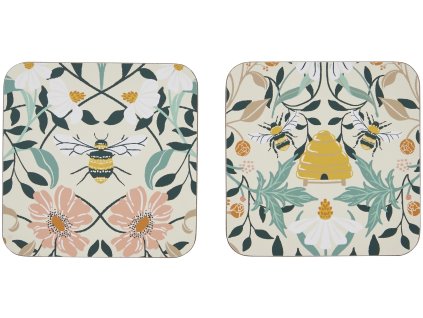 UW - Korkové podložky Bee Bloom 4 ks - 10,5 x 10,5 cm