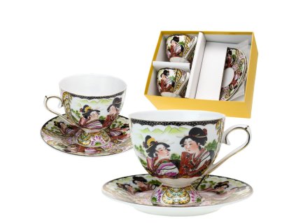Šálek s podšálkem 270 ml na čaj - čínský motiv - sada 2 ks