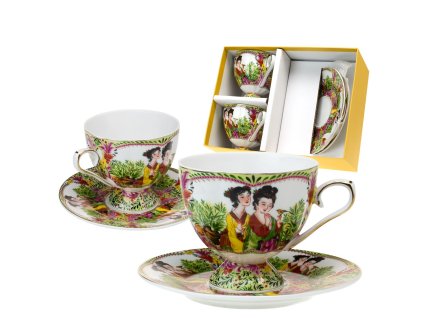 Šálek s podšálkem 270 ml na čaj - čínský motiv - sada 2 ks