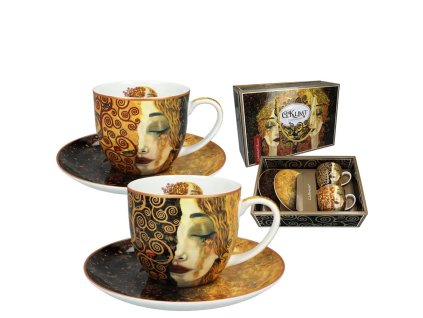 Šálek s podšálkem 250 ml ve stylu Gustava Klimta - Zlaté slzy - sada 2 ks