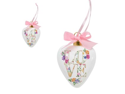 Porcelánové závěsní srdce 10 x 7 cm - Kvetoucí láska
