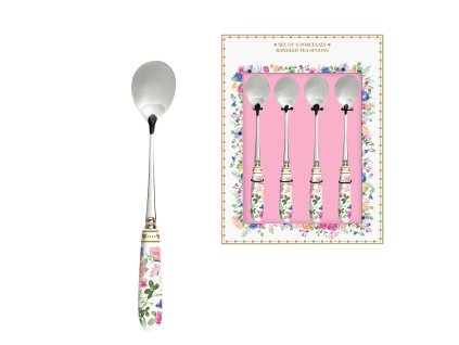 Kávová lžička nerezová s porcelánovou úchytkou - Kvetoucí láska - sada 4 ks