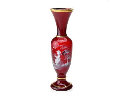 Váza 27 cm rubínová - ruční malba - děvčátko