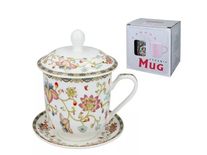 Hrnek 250 ml s podšálkem a víčkem - tradiční čínský dekor