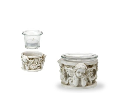 Svícen anděl 5,6 cm se skleněnou miskou na čajovou svíčku
