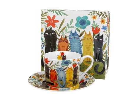 Šálek s podšálkem 200 ml - Kočky na zahradě