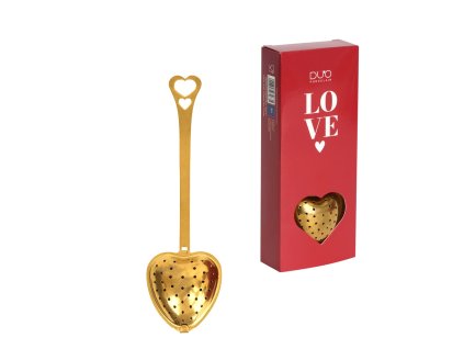 Sítko na čaj - zlaté srdce 14,5 x 4 cm