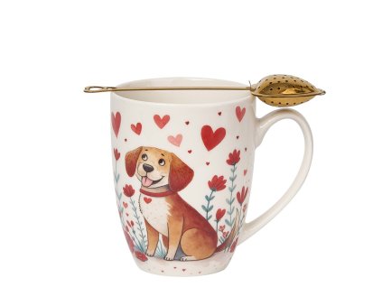 Hrnek 350 ml s kovovým sítkem ve tvaru srdce - Psí láska