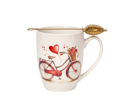 Hrnek 350 ml s kovovým sítkem ve tvaru srdce - Láska na kole