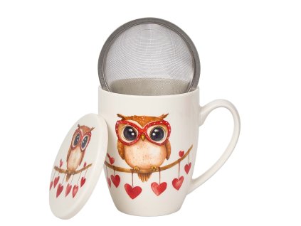 Hrnek na bylinky 350 ml - Sova mezi srdíčky