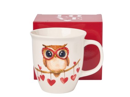 Hrnek 600 ml - Sova mezi srdíčky