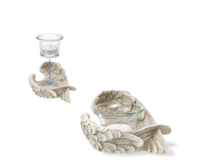 Svícen 7,5 cm andělská křídla skleněnou miskou na čajovou svíčku