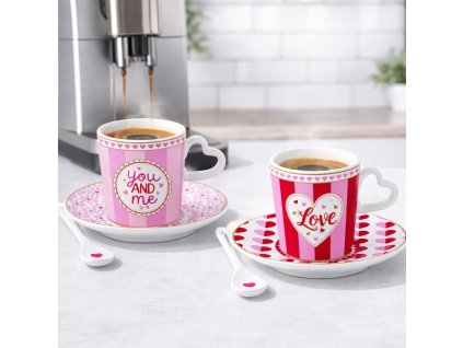 Šálek s podšálkem 100 ml na espresso - Easy Life - Malá srdíčka - sada 2 ks