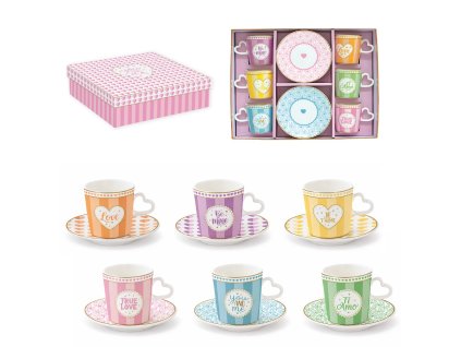 Šálek s podšálkem 100 ml na espresso - Easy Life - Malá srdíčka - sada 6 ks