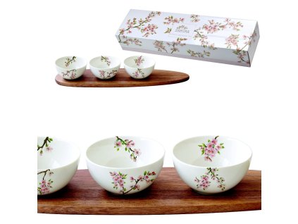 Souprava 3 misek na akátovém podnosu - Easy Life - Sakura