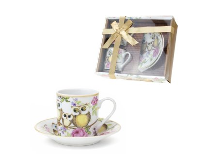 Šálek s podšálkem 80 ml na espresso Sovičky - sada 2 ks