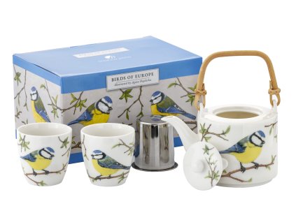Čajová sada Konvička se sítkem 600 ml šálky 2 x 150 ml Sýkora modřinka