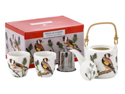 Čajová sada Konvička se sítkem 600 ml šálky 2 x 150 ml Stehlík obecný