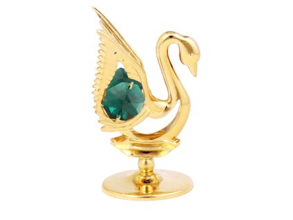 Labuť 4,3 × 5,8 cm zelené křišťály gold
