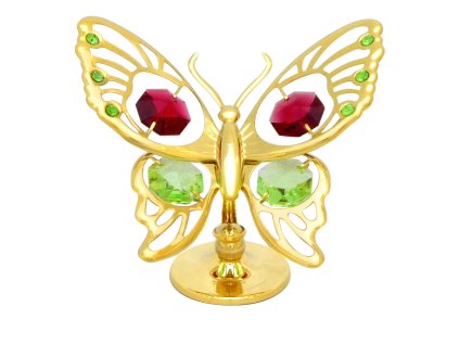 Motýl 7,5 × 7 cm barevné křišťály gold