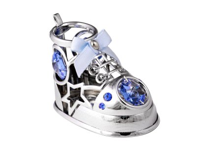 Bota 7 x 4,6 cm modré křišťály stříbrná