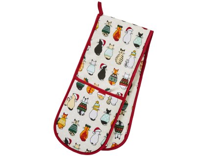 UW - Kuchyňská dvojitá rukavice Christmas Cats Red