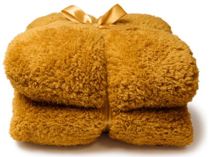 Unique Living - Heboučká deka Teddy tmavě žlutá - 150×200 cm