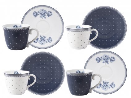 Creative Tops - Porcelánové hrnky na espresso Vintage Indigo od Katie Alice - 4*80 ml