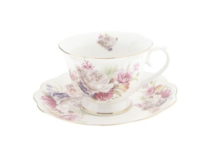 Clayre & Eef - Porcelánový šálek s podšálkem ,,květovaný" - Ø 15*7 cm / 0.25 L