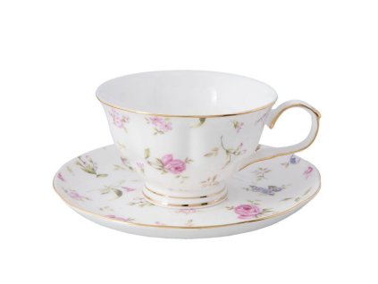 Clayre & Eef - Porcelánový šálek s podšálkem - Ø 15*7 cm / 0.15 L