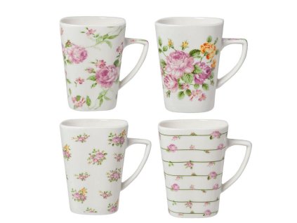 Clayre & Eef - Sada čtyř čtvercových porcelánových hrníčků - 4*11*8*10 cm / 0,3L