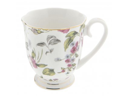 Clayre & Eef - Porcelánový hrníček s lístky a drobnými kvítky - 11*8*9 cm