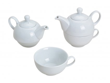 Bílá porcelánová čajová souprava pro jednoho - konvička 400 ml, šálek 200 ml