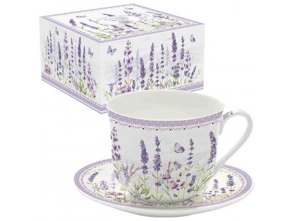 Easy Life - Porcelánový hrnek s podšálkem Lavender Field v dárkové krabičce - 400 ml