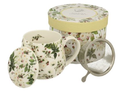 Porcelánový hrnek 430ml s víčkem a kov. sítkem v boxu