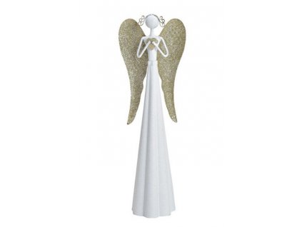 G. Wurm - Bílý kovový anděl s křídly ve zlatavé barvě - 41 cm