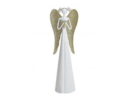 G. Wurm - Bílý kovový anděl s křídly ve zlatavé barvě - 30 cm
