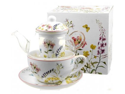 Porcelánový šálek s konvičkou a sítkem ROZKVETLÁ LOUKA - šálek - 200 ml