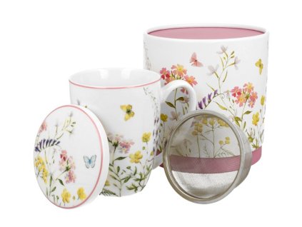 Porcelánový hrnek ROZKVETLÁ LOUKA se sítkem a víčkem - 320ml