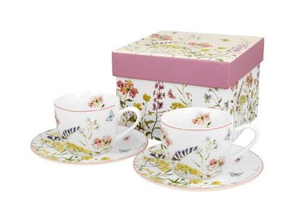 Porcelánové šálky s podšálkem na espresso ROZKVETLÁ LOUKA - 2*110 ml
