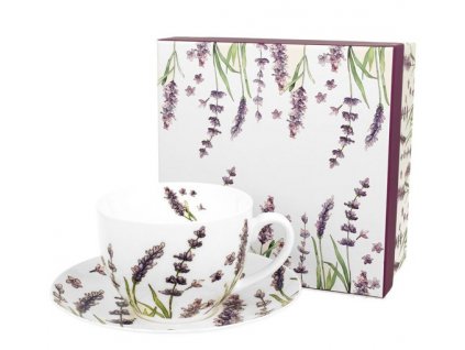 Porcelánový šálek s podšálkem v dekoru levandule - 250ml
