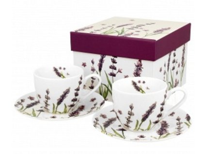 Porcelánové šálky s podšálkem na espresso v dekoru levandule - 2*110 ml