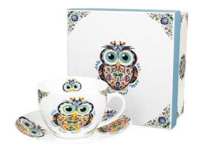 Porcelánový šálek s podšálkem z kolekce SOVA v dárkové krabičce