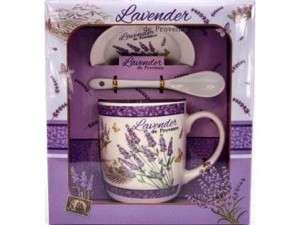 Porcelánový hrnek s podšálkem a lžičkou, Lavender Pole v dárkové krabičce - 240 ml