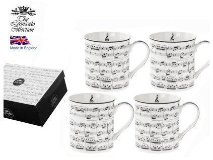 Leonardo - Porcelánové hrníčky v dárkové krabici - HUDEBNÍ motiv - 4*250 ml